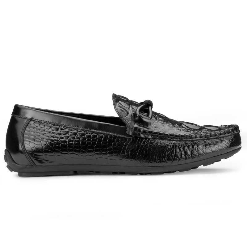 British Royal Croc Black Moccasins Shoes, Luxury Party Shoes | Escaro