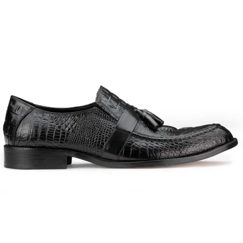 Black Croc-Textured Tassel Loafers - Escaro Royale