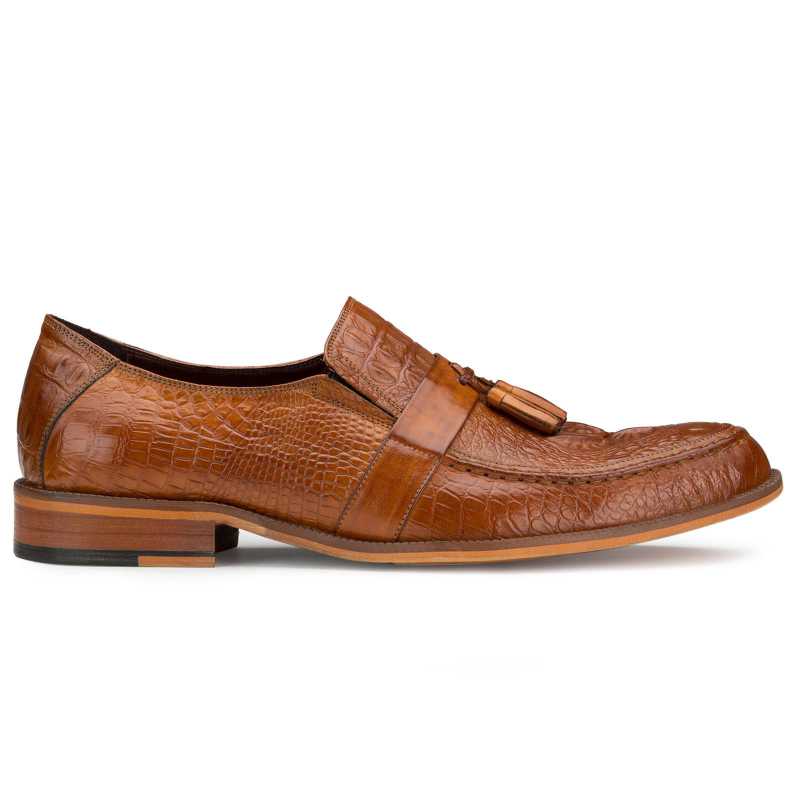 Tan Croc-Textured Tassel Loafers - Escaro Royale