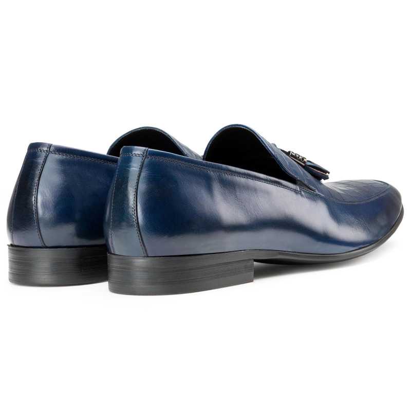 Blue Croc-Embossed Tassel Loafers - Escaro Royale