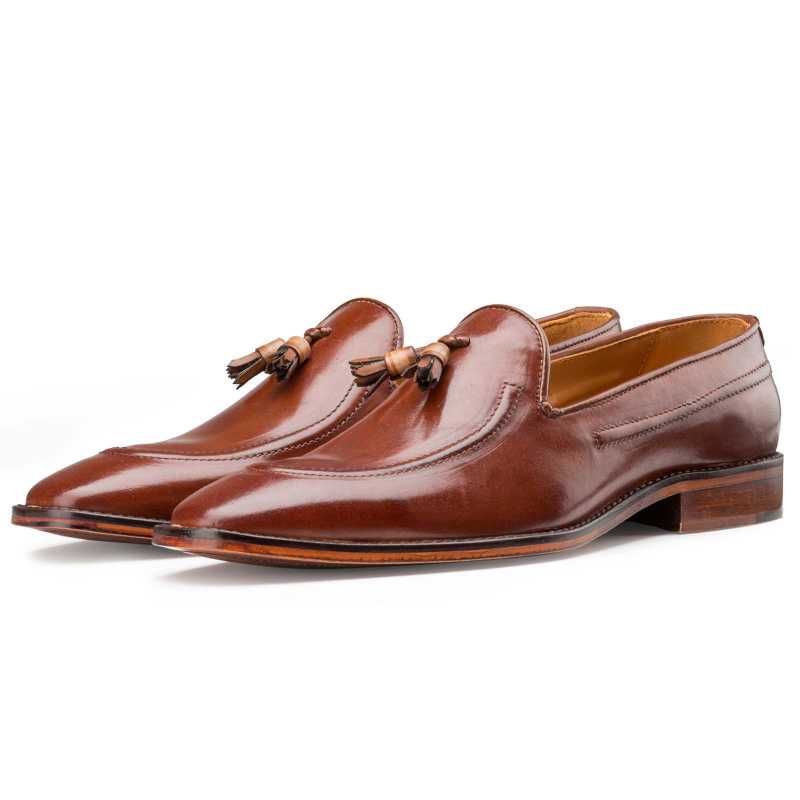 Brown Leather Tassel Loafers - Escaro Royale