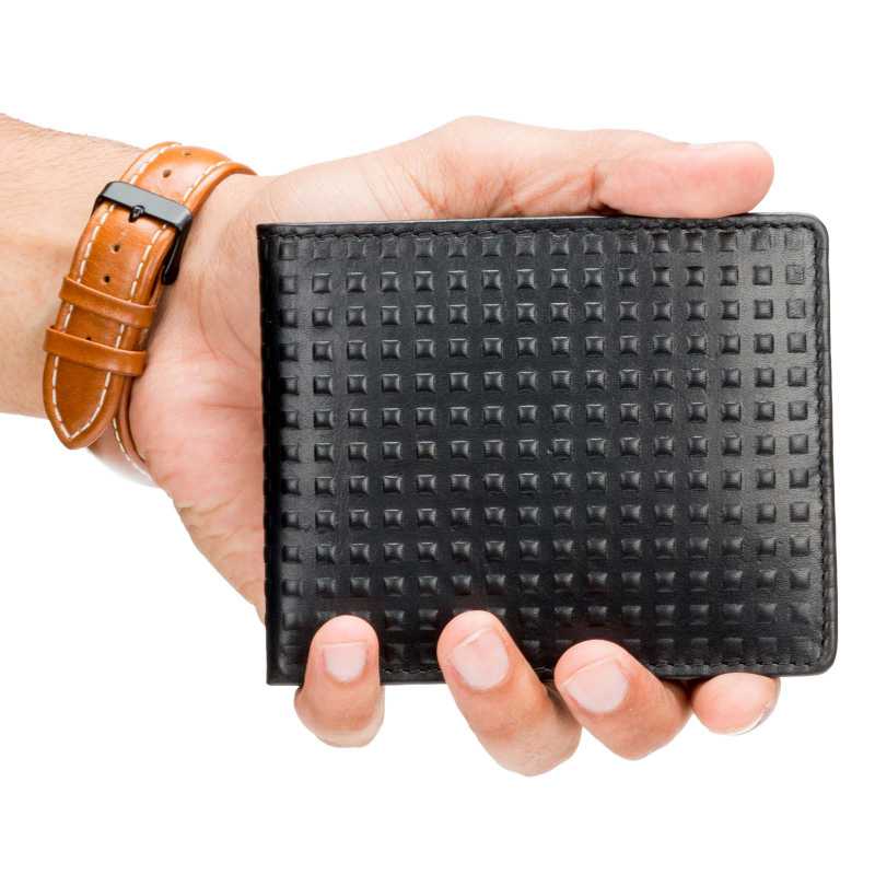 Black Square Bubble Pattern Leather Mens Wallet - Escaro Royale