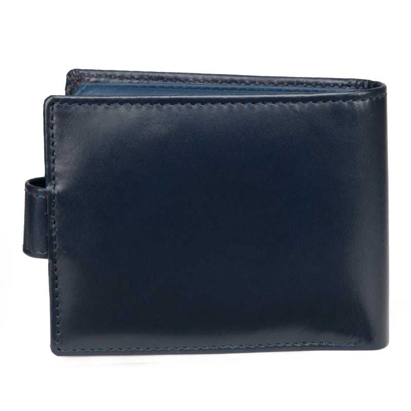 Blue Plain Leather Mens Wallet with Flap Button Closure - Escaro Royale