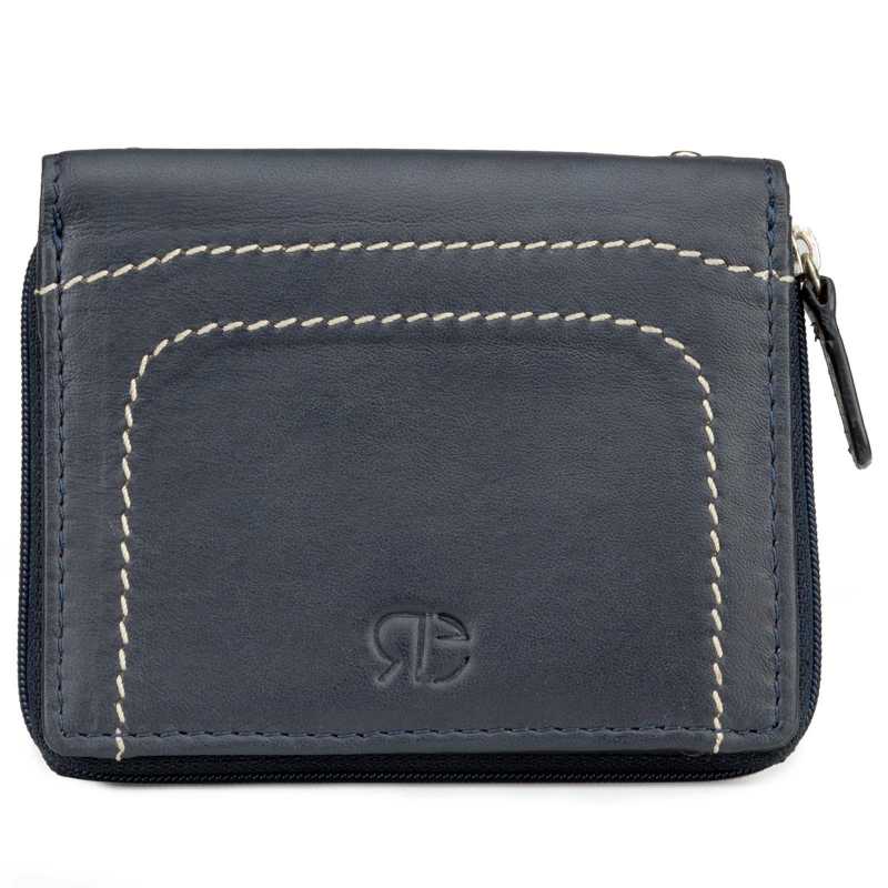 Blue Plain Leather Mens Wallet Cum Card Holder with Zip Closure - Escaro Royale