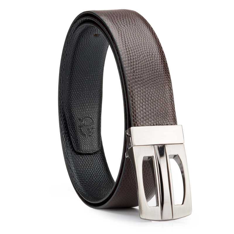 Black and Brown Lizard Design Leather Men's Formal Belts - Escaro Royale