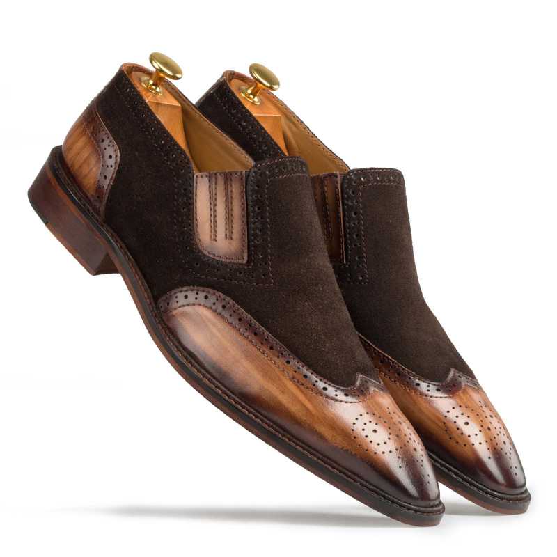 Buy Brown Tan Wingtip Leather Slip on Shoes for Men