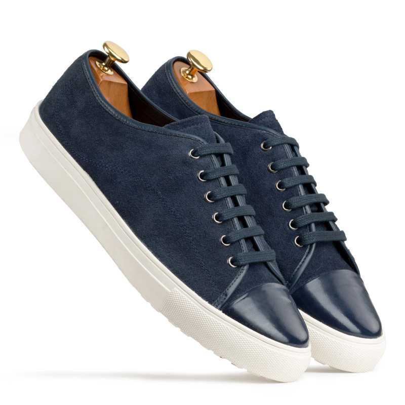 Blue Low-Top Leather Sneakers - Escaro Royale
