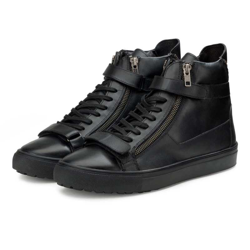 Buy High Top Black Leather Sneakers for Men - Escaro Royale