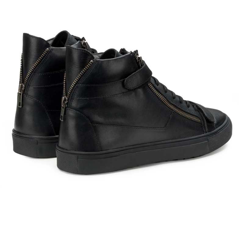 Buy High Top Black Leather Sneakers for Men - Escaro Royale
