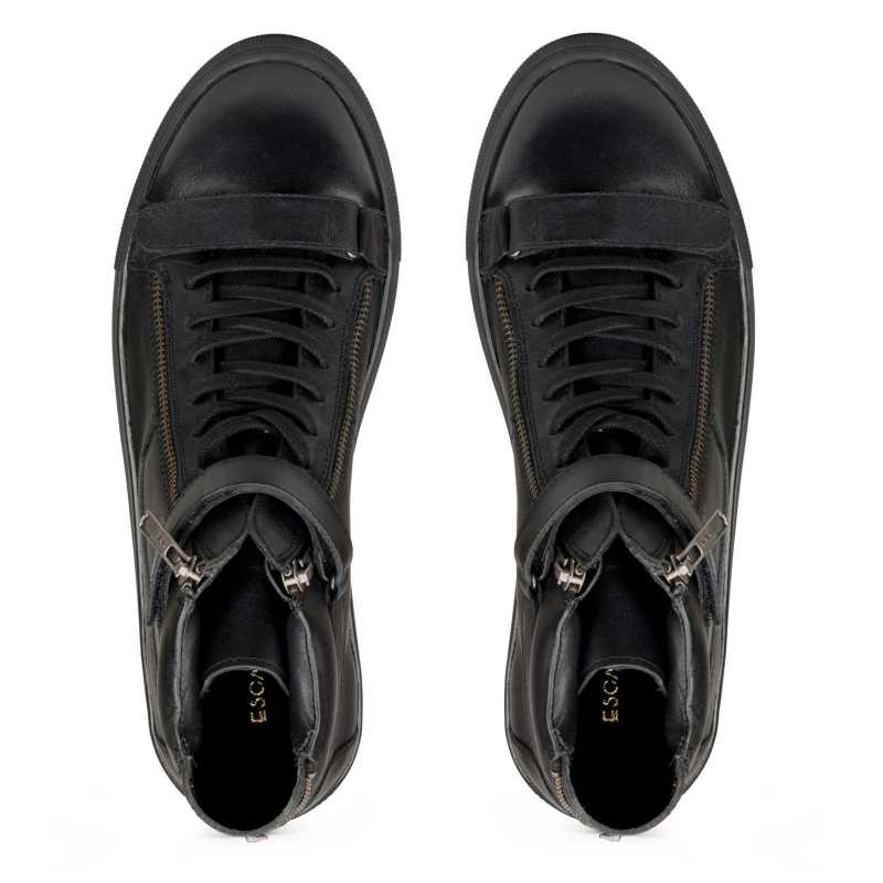 High-Top Black Leather Sneakers - Escaro Royale