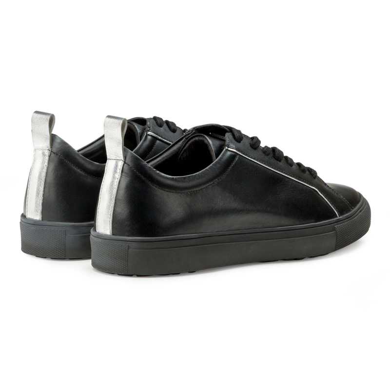 Men's Black Low-Top Leather Sneakers - Escaro Royale