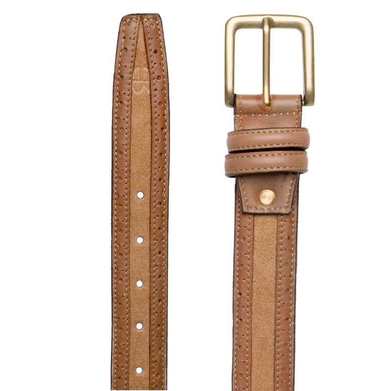 Brown Suede-Leather Brogue belt - Escaro Royale