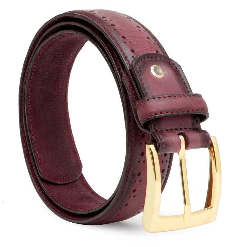 Wine burnished Brogue Leather belt - Escaro Royale