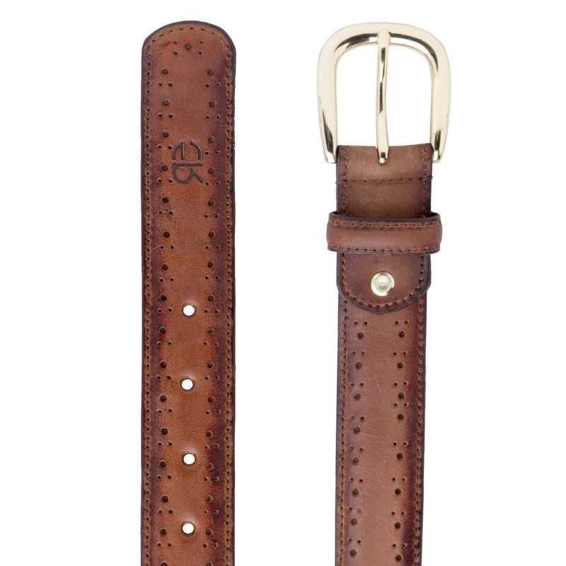Dark Brown burnished Brogue Leather Belt - Escaro Royale