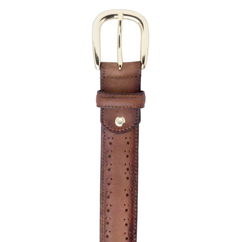 Dark Brown burnished Brogue Leather Belt - Escaro Royale