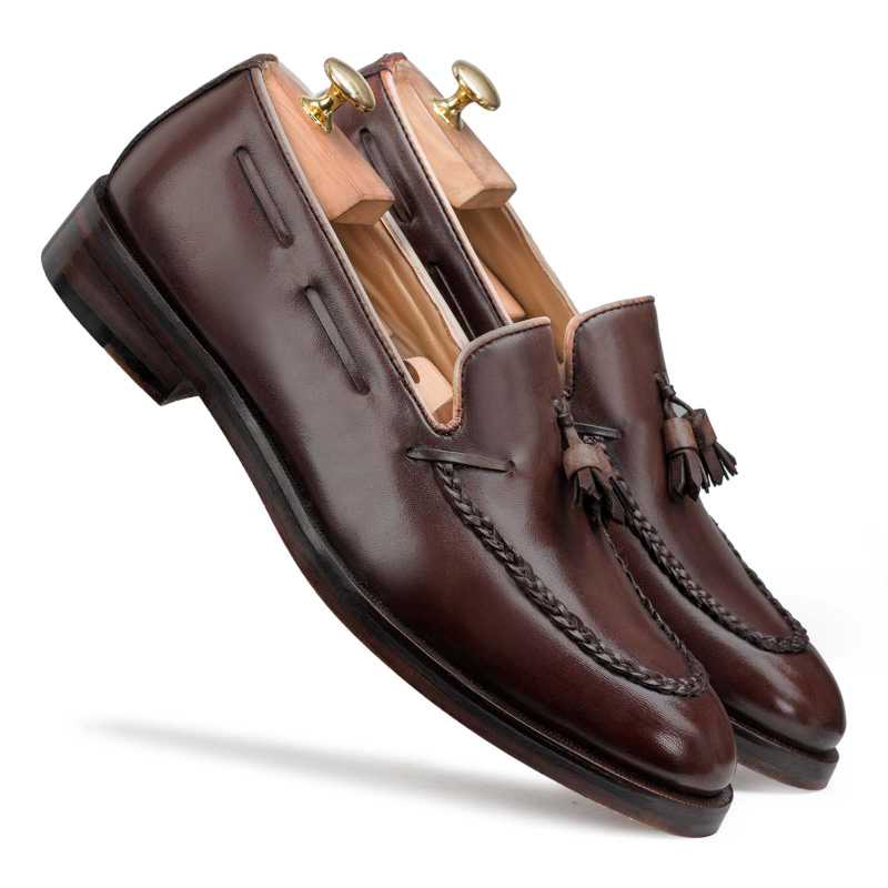 Dark Brown Braided Tassel Designer Loafer - Escaro Royale