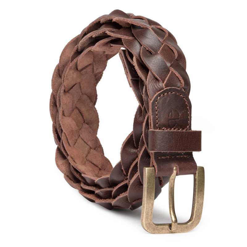 Thick Cross-Braided Brown Leather Belt - Escaro Royale