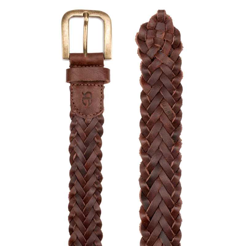 Dark Brown Round Braided Leather Belt - Escaro Royale