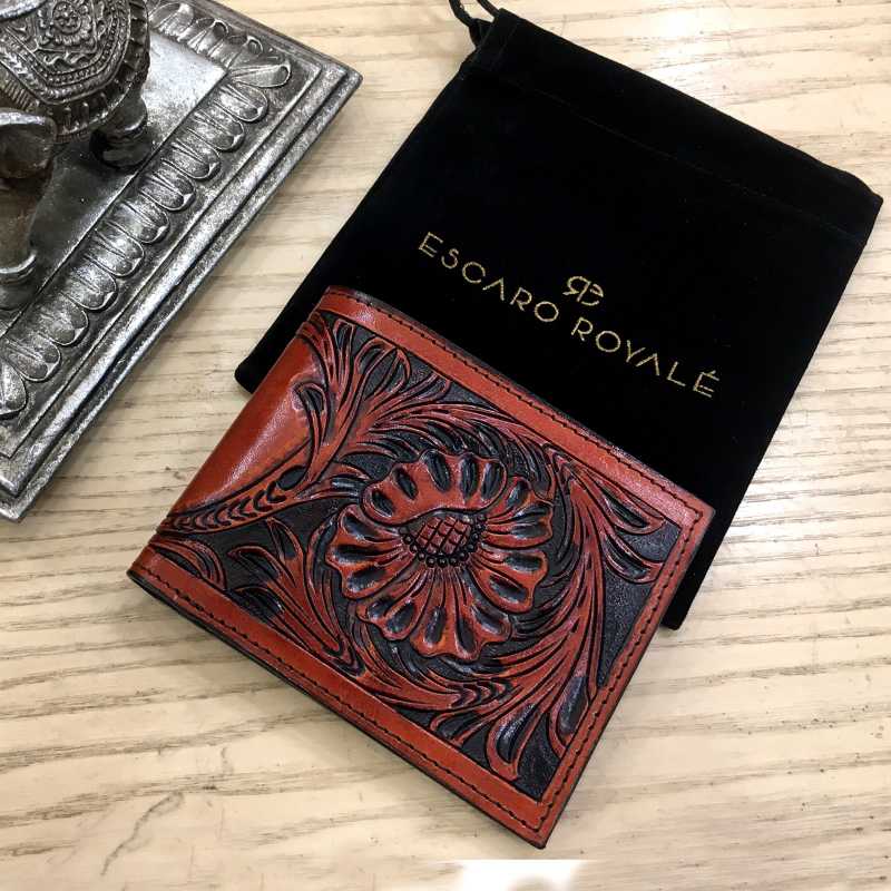The Fiore Hand-Tooled Leather Bi-Fold Wallet - Escaro Royale
