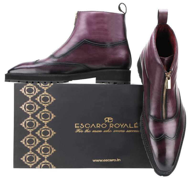 Orson Luxury Purple Zipper Boots - Escaro Royale