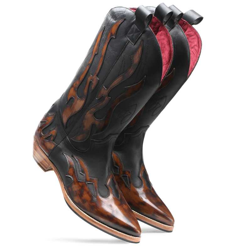 Olympus Handpainted Flame Cowboy Boots - Escaro Royale