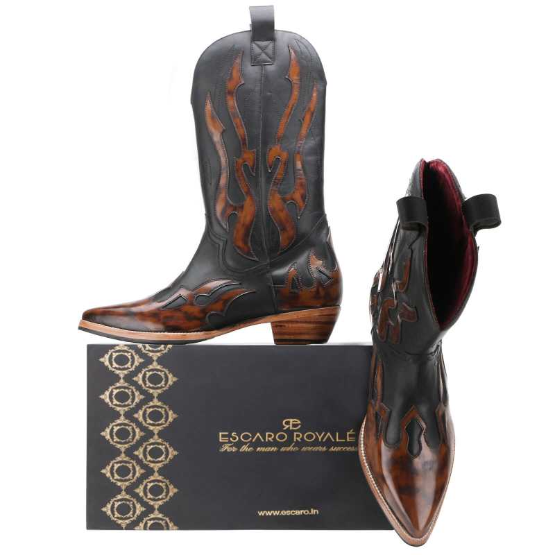 Olympus Handpainted Flame Cowboy Boots - Escaro Royale