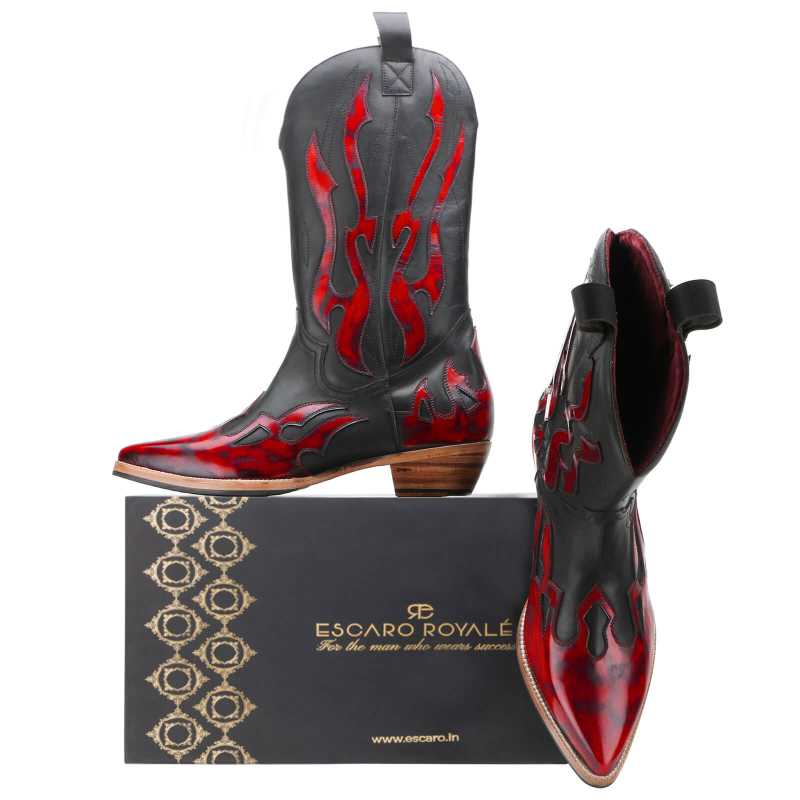 Olean Handpainted Flame Cowboy Boots - Escaro Royale