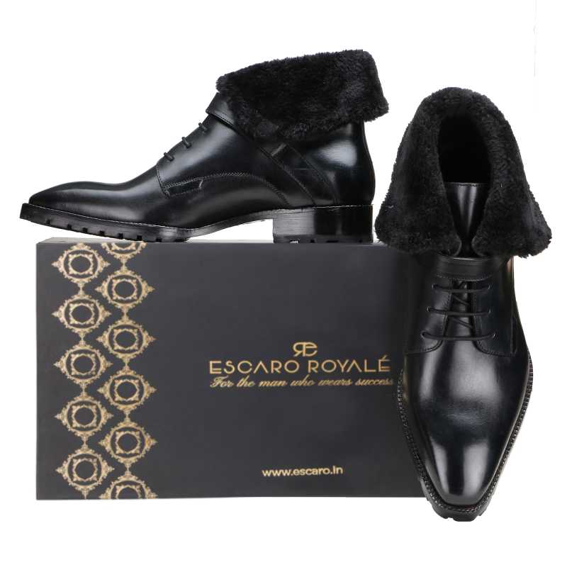Stalwart Black Designer Fur Boots - Escaro Royale