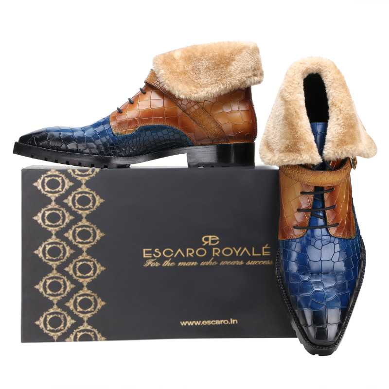Stalwart Tanblue Designer Fur Boots - Escaro Royale