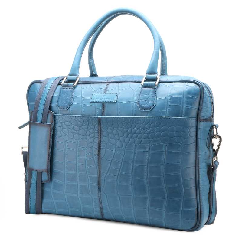Escaro Royalé Porto Blue Textured Leather Laptop Bag