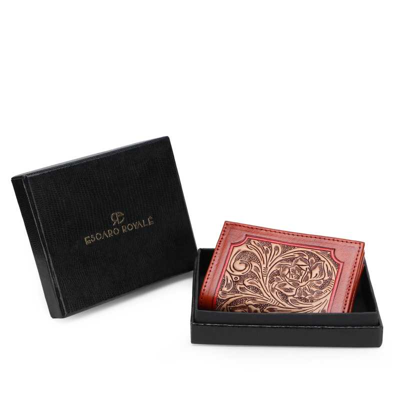 The ZURICH Hand-Tooled Leather Tri-Fold Wallet - Escaro Royale