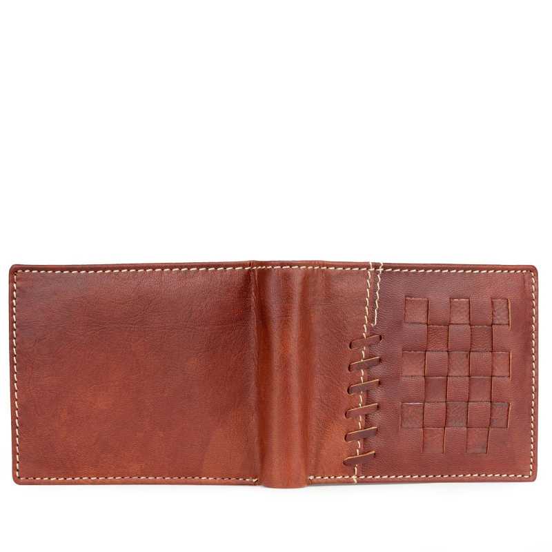 Brown Basket Weave Design Leather Mens Wallet - Escaro Royale