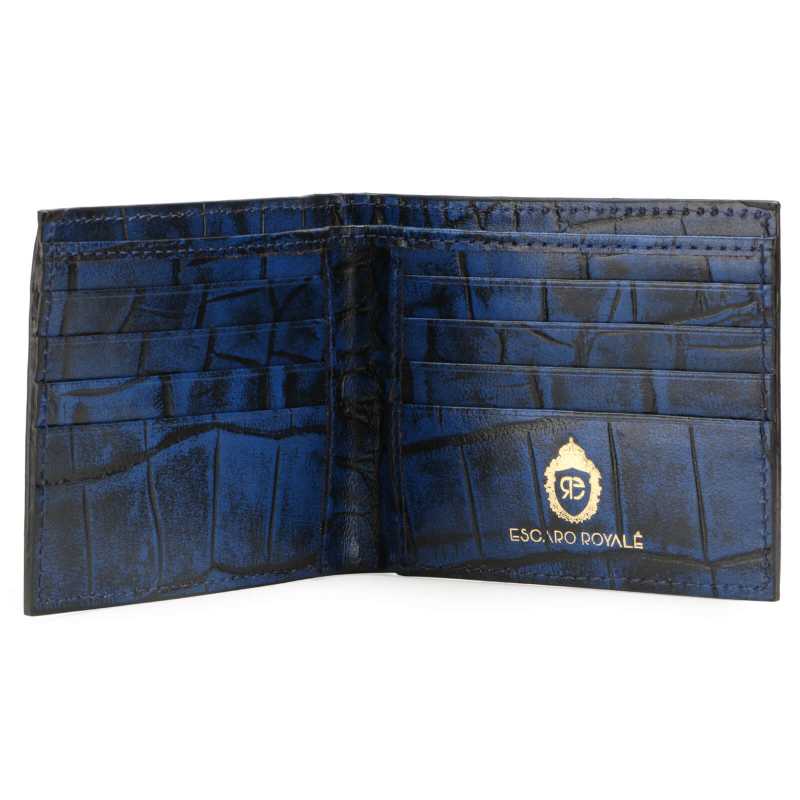 Blue Textured Leather Mens Wallet - Escaro Royale
