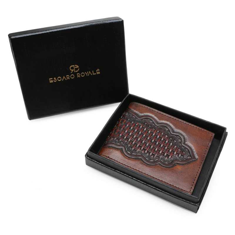 Brown Hand - Tooled Leather Mens Wallet - Escaro Royale