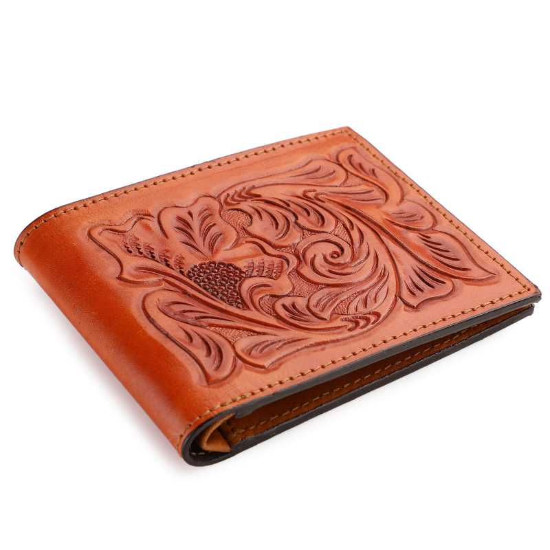 The Emboss Hand-Tooled Leather Bi-Fold Wallet - Escaro Royale