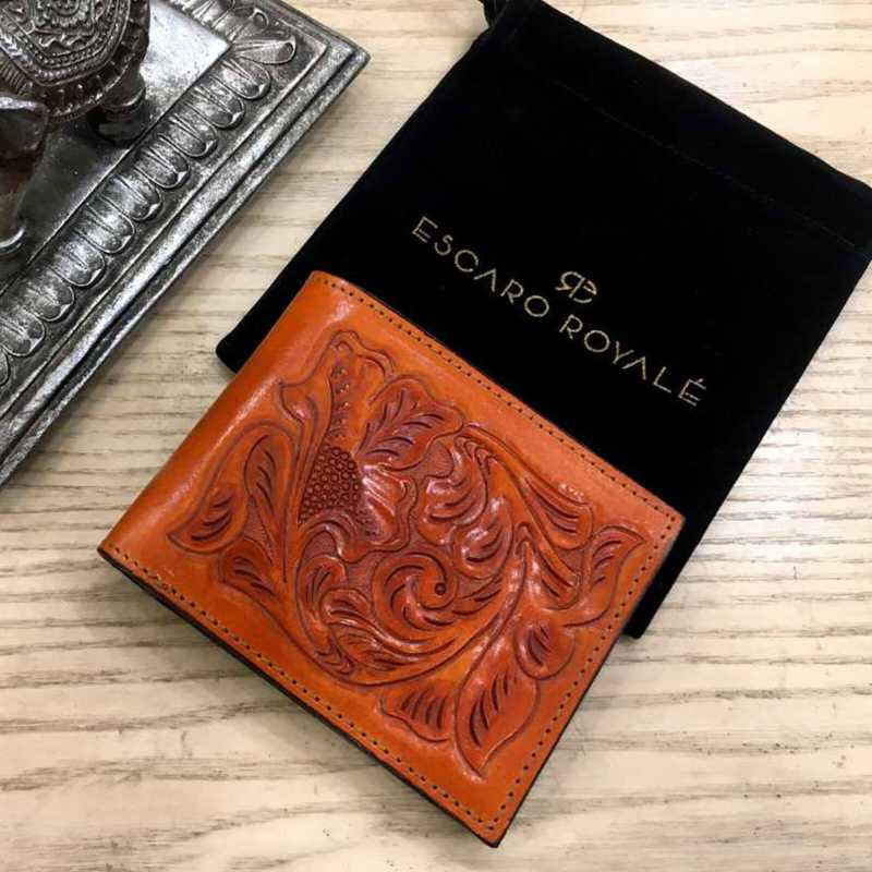 The Emboss Hand-Tooled Leather Bi-Fold Wallet - Escaro Royale