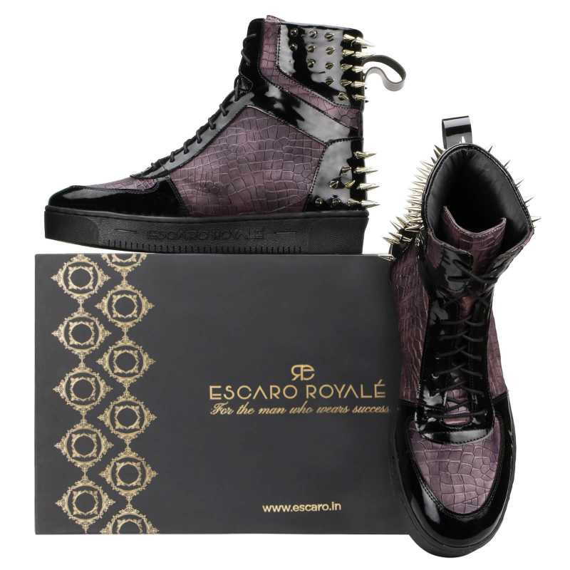 Monarcho Hightop Stud Sneakers In Black Purple - Escaro Royale