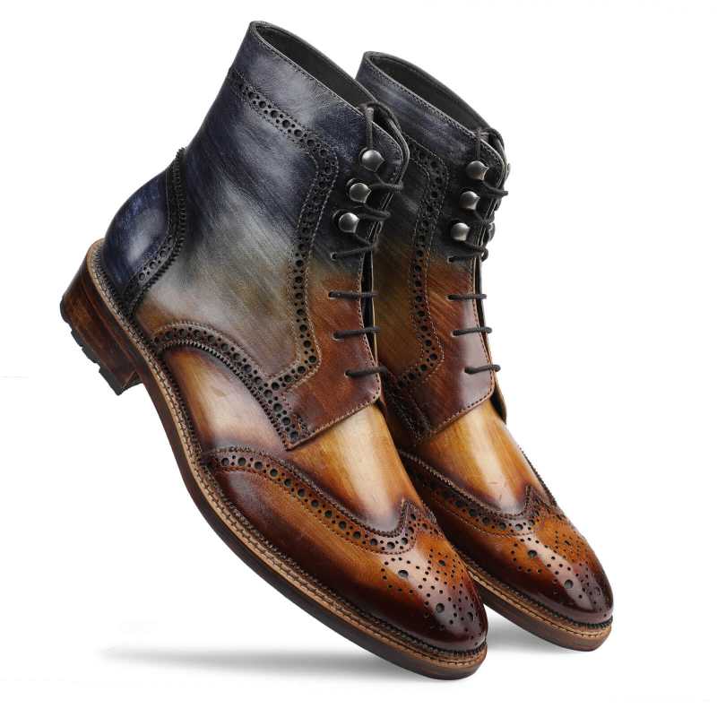 Aurora Wingtip Lace Up Boot in Wood Finish - Escaro Royale