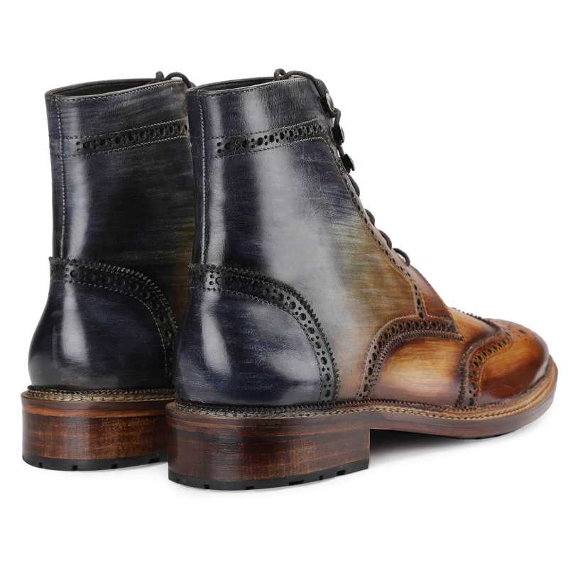 Aurora Wingtip Lace Up Boot in Wood Finish - Escaro Royale