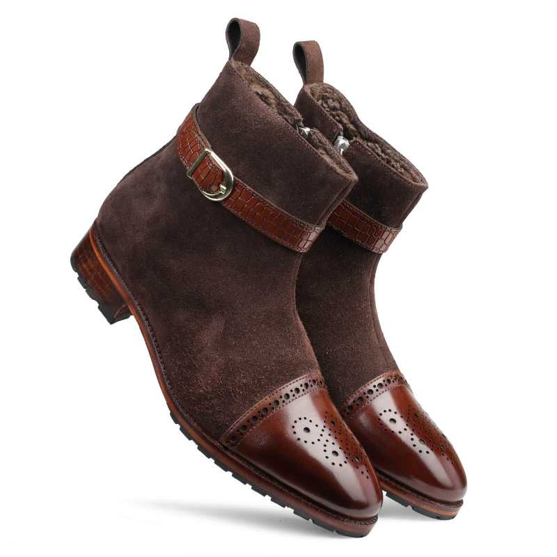 Citadel Zipper Boots in Brown Suede - Escaro Royale