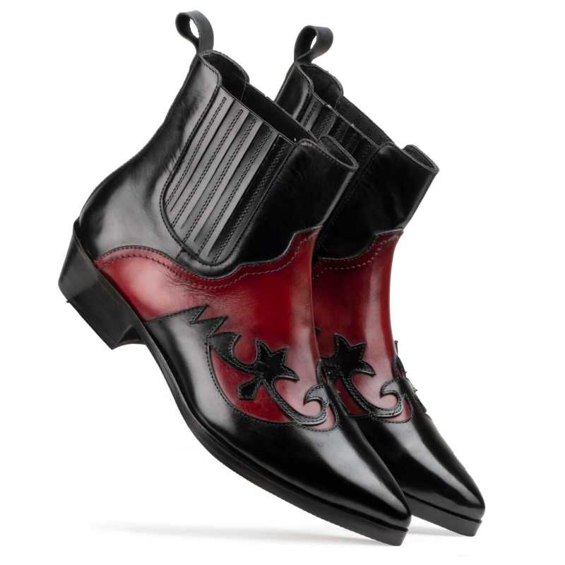 Chavez Chelsea Cowboy Boots in Black Red - Escaro Royale
