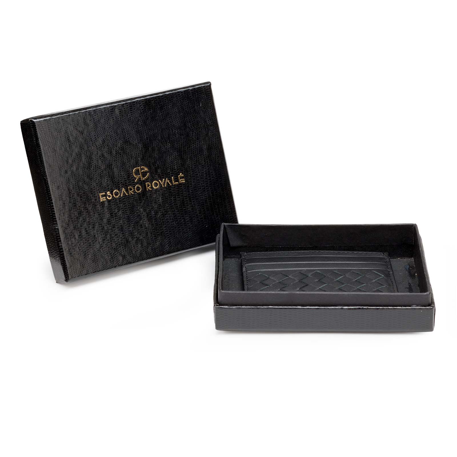Black Leather Mens Basket Weave Design Luxury Card Holder