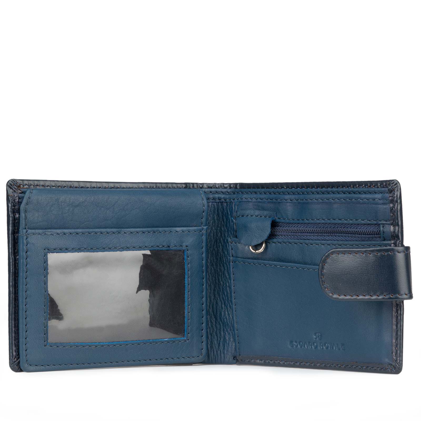Blue Plain Leather Men’s Wallet with Flap Button Closure | Escaro