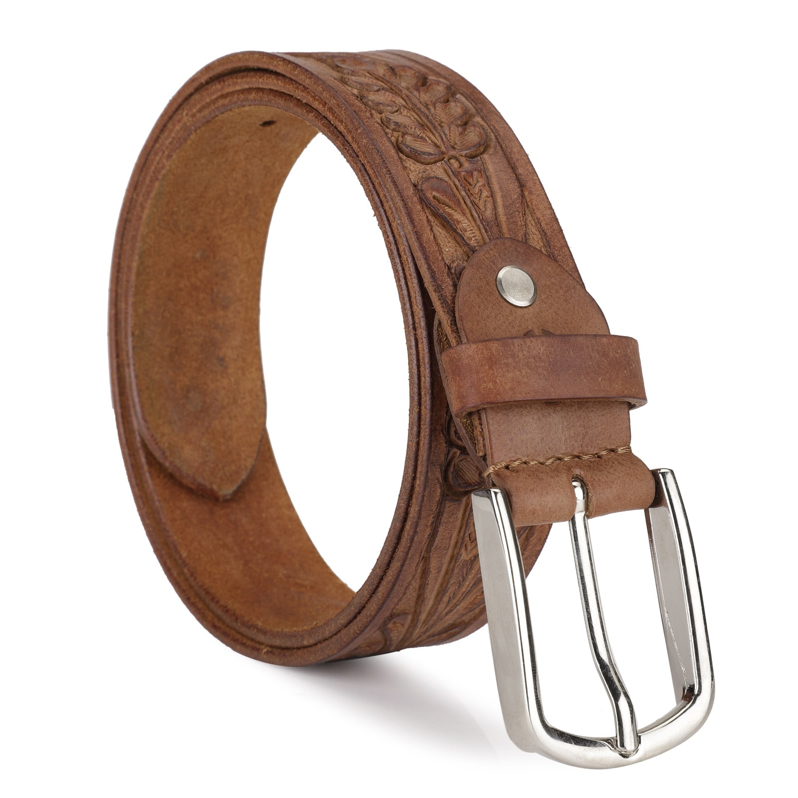 Hand Crafted Hand Tool Leather Belt in Tan