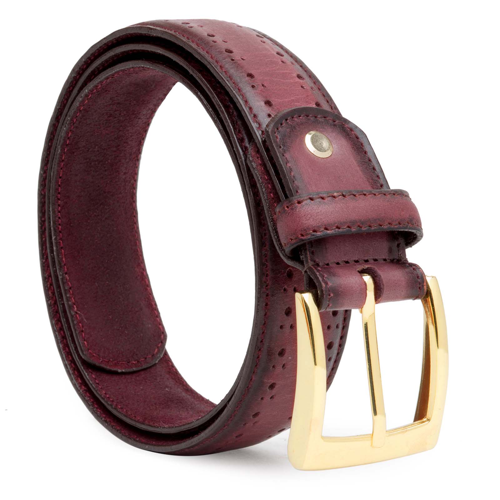 Wine burnished Brogue Leather belt