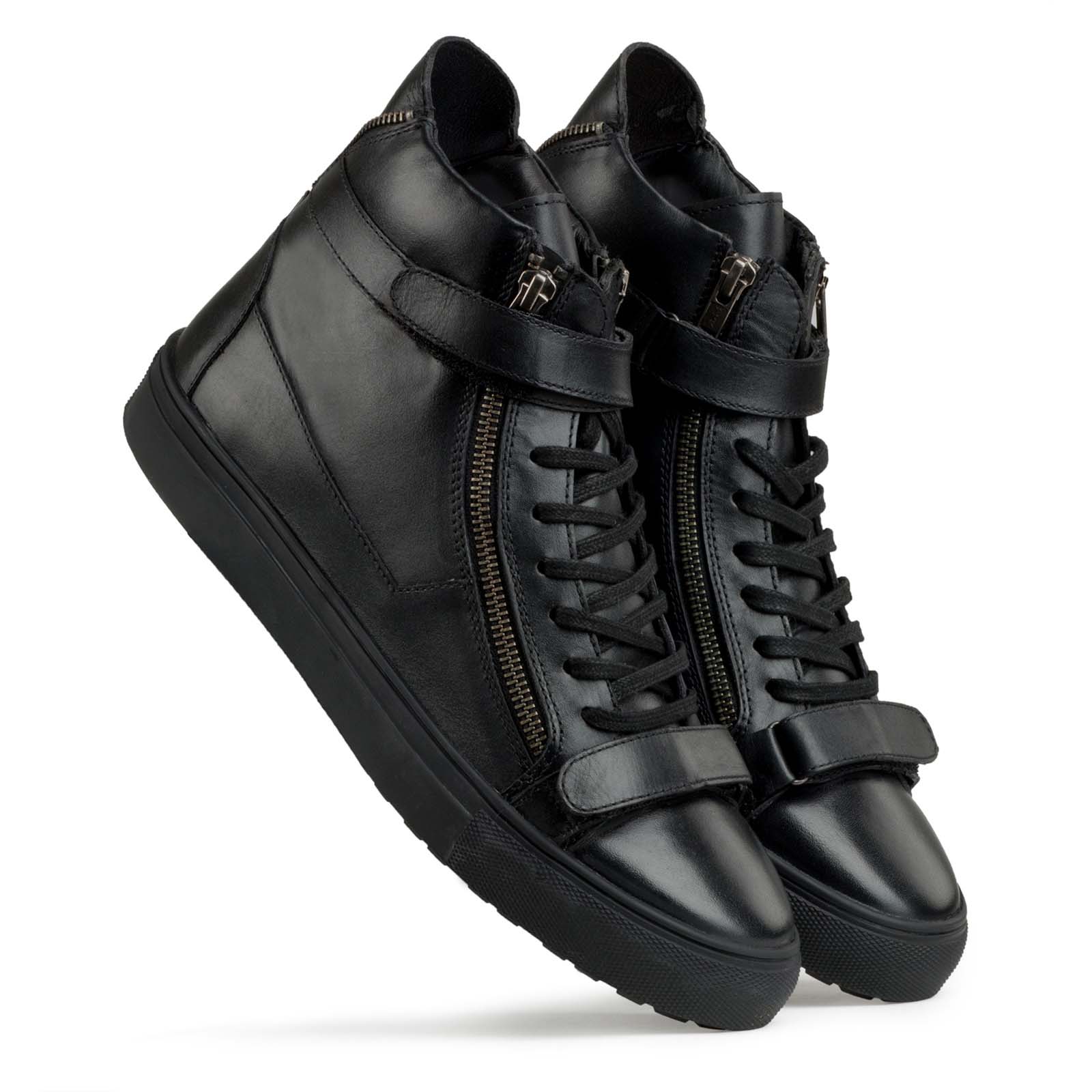 Buy High-Top Black Leather Sneakers | Escaro Royale