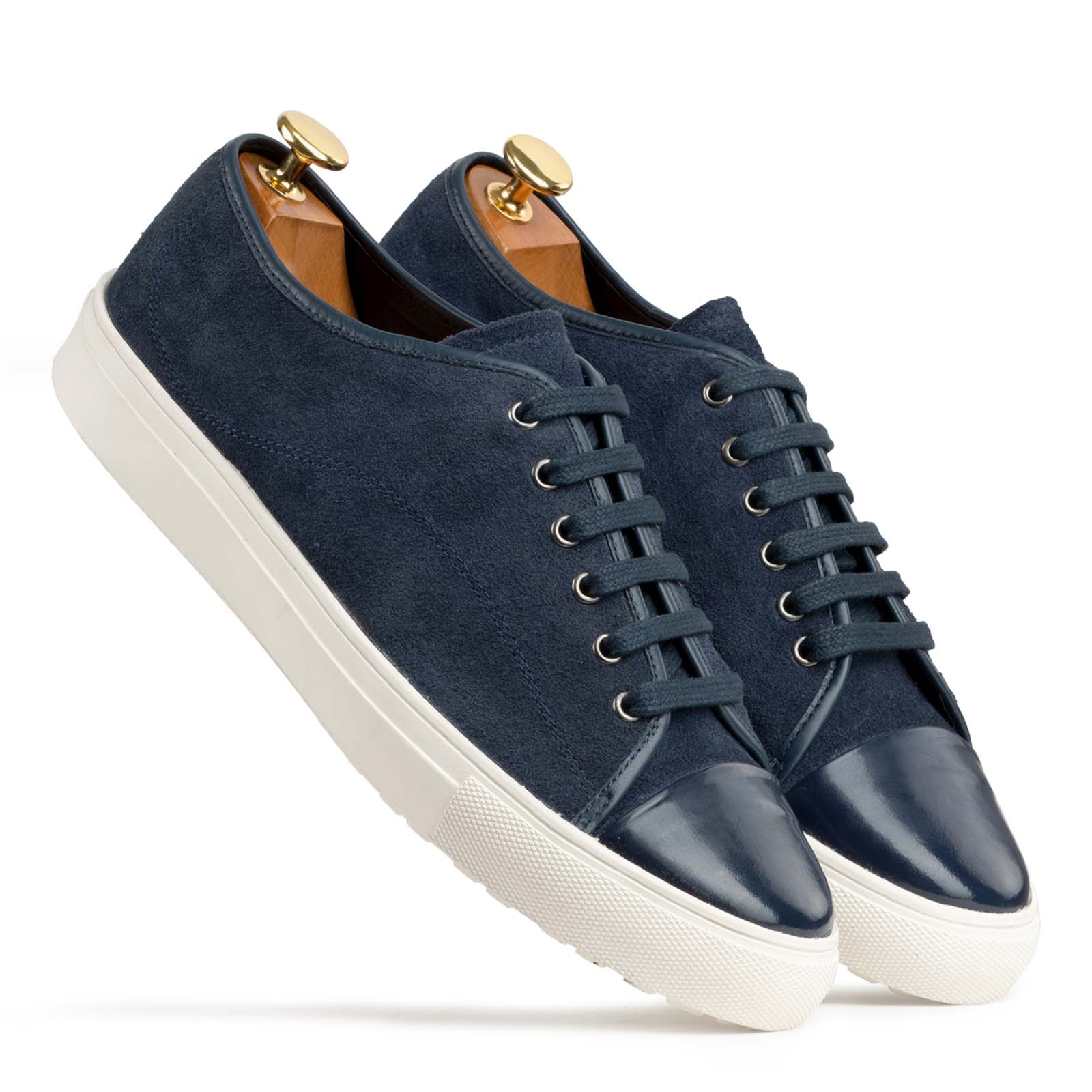 Blue Low-Top Leather Sneakers