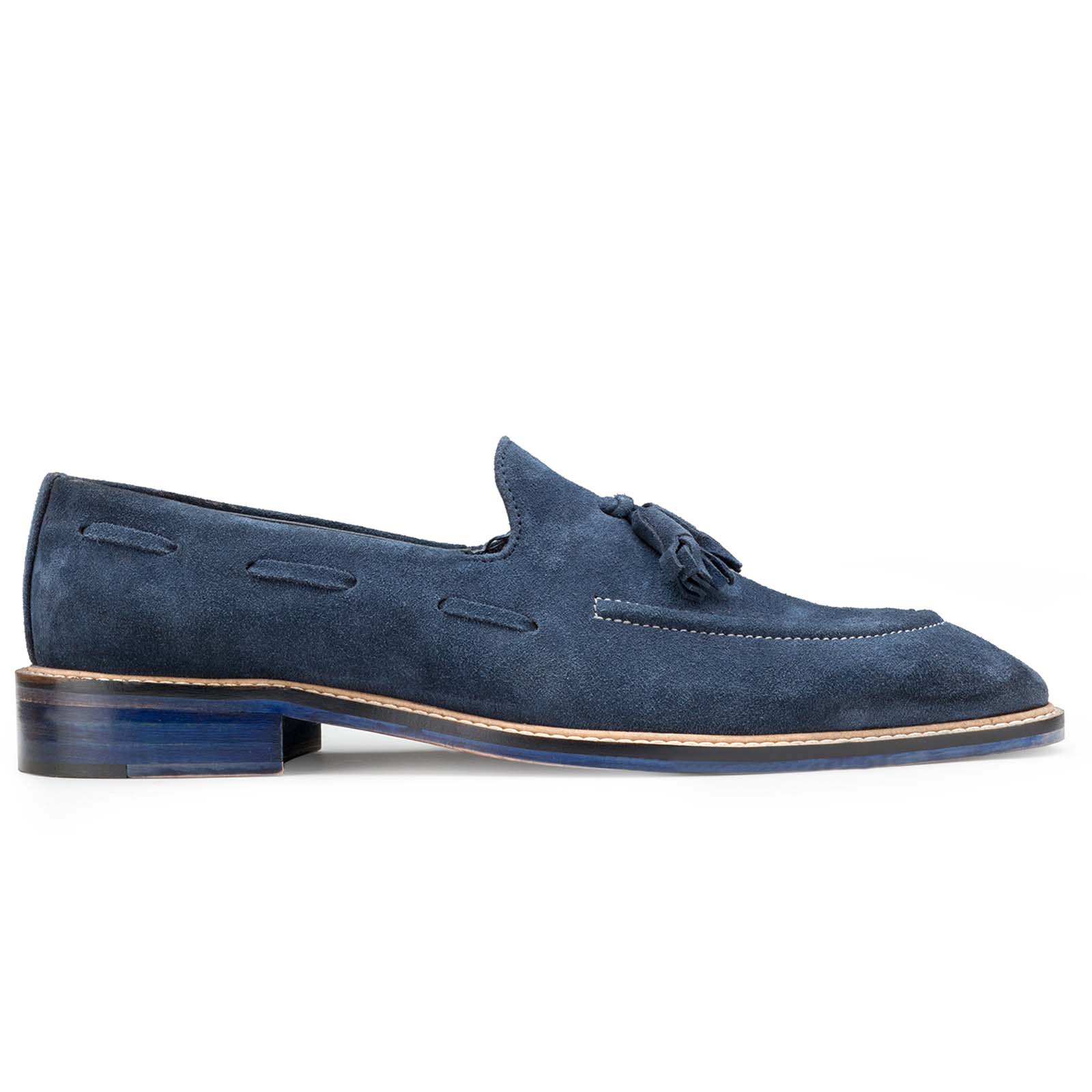 Buy Escaro Royal Navy Blue Suede Tassel Loafers, Luxury Casual Shoes | Escaro Royale